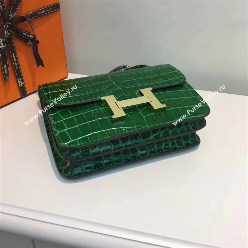 Hermes crocodile Constance green paint bag 5056