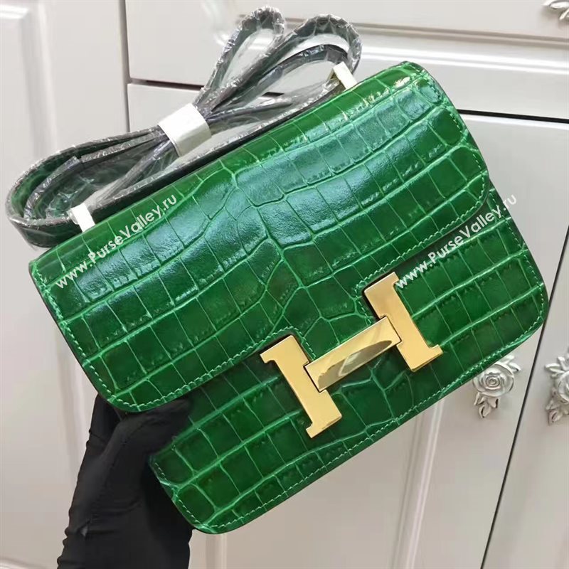 Hermes crocodile Constance green paint bag 5056