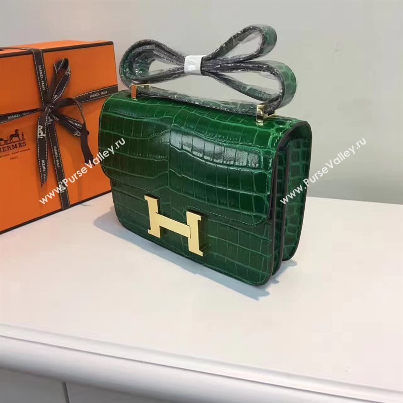 Hermes crocodile Constance green paint bag 5056