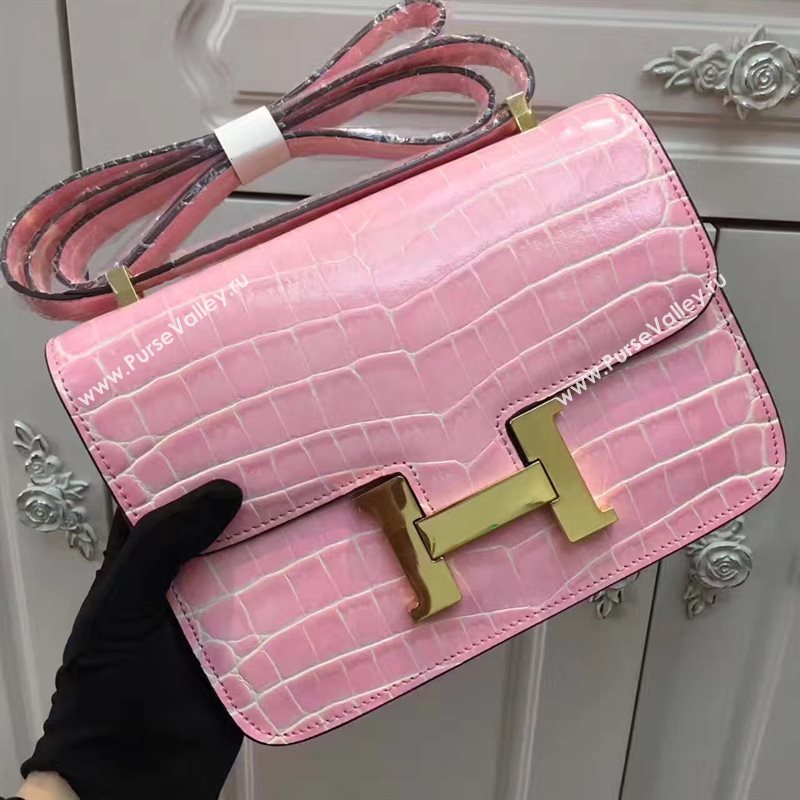 Hermes crocodile Constance pink paint bag 5062