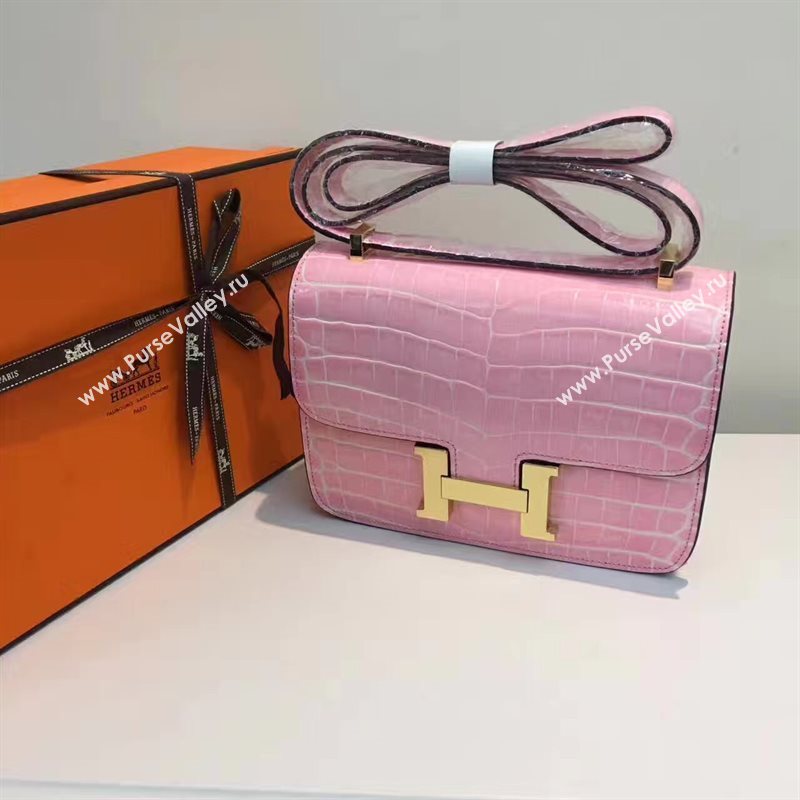 Hermes crocodile Constance pink paint bag 5062