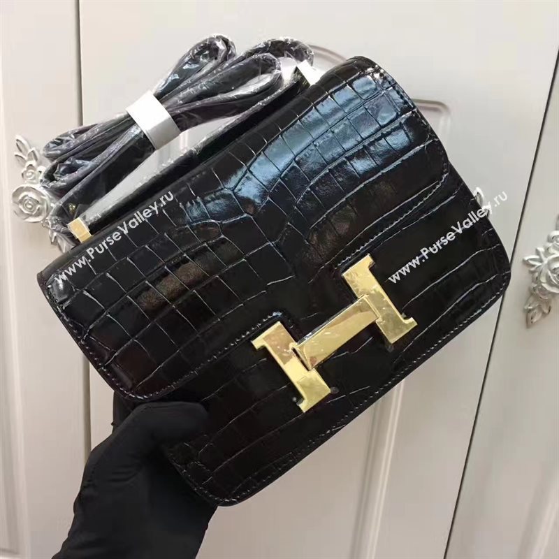 Hermes crocodile Constance black paint bag 5063
