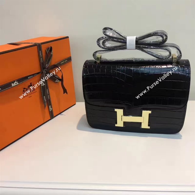 Hermes crocodile Constance black paint bag 5063