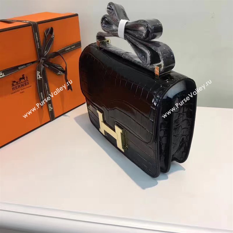 Hermes crocodile Constance black paint bag 5063