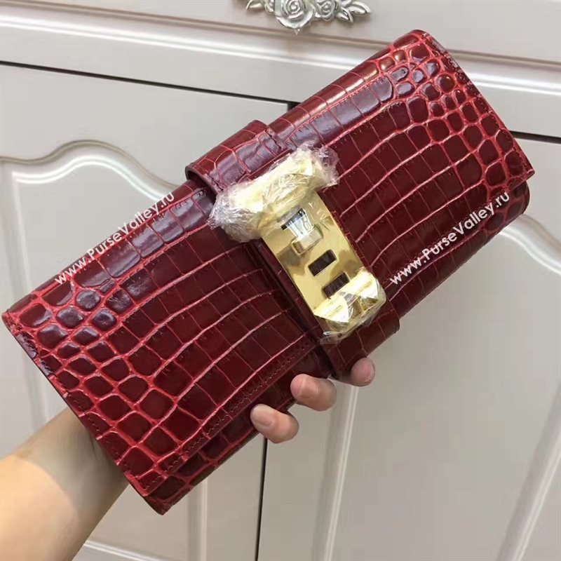 Hermes large crocodile clutch wine bag 5070