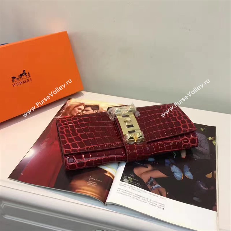 Hermes large crocodile clutch wine bag 5070