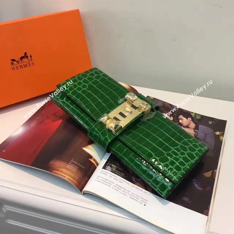 Hermes large crocodile clutch green bag 5071