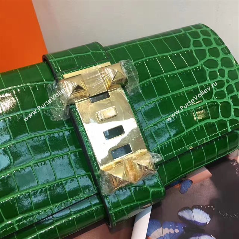 Hermes large crocodile clutch green bag 5071