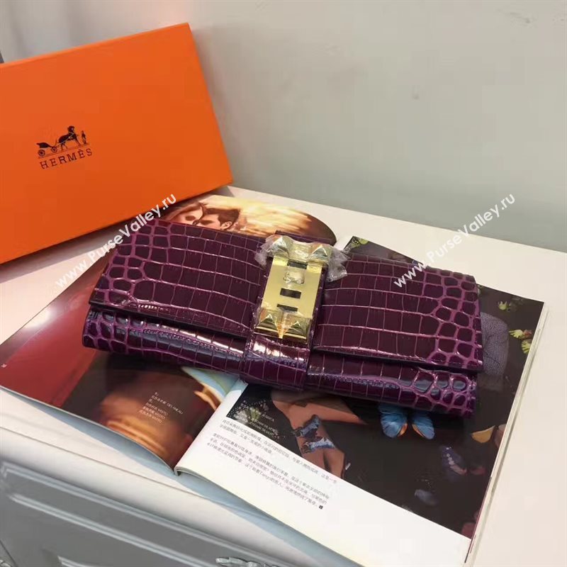 Hermes large crocodile clutch wine bag 5072