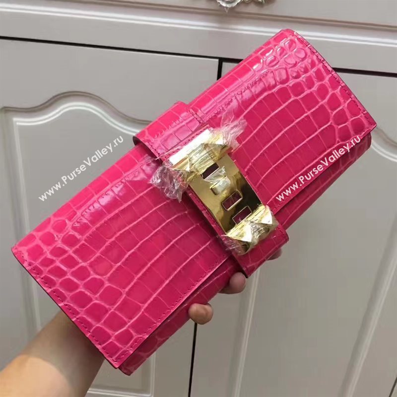 Hermes large crocodile rose clutch red bag 5073