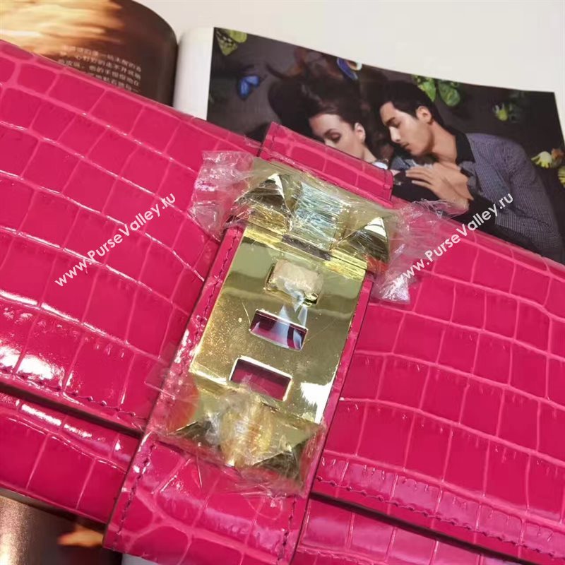 Hermes large crocodile rose clutch red bag 5073