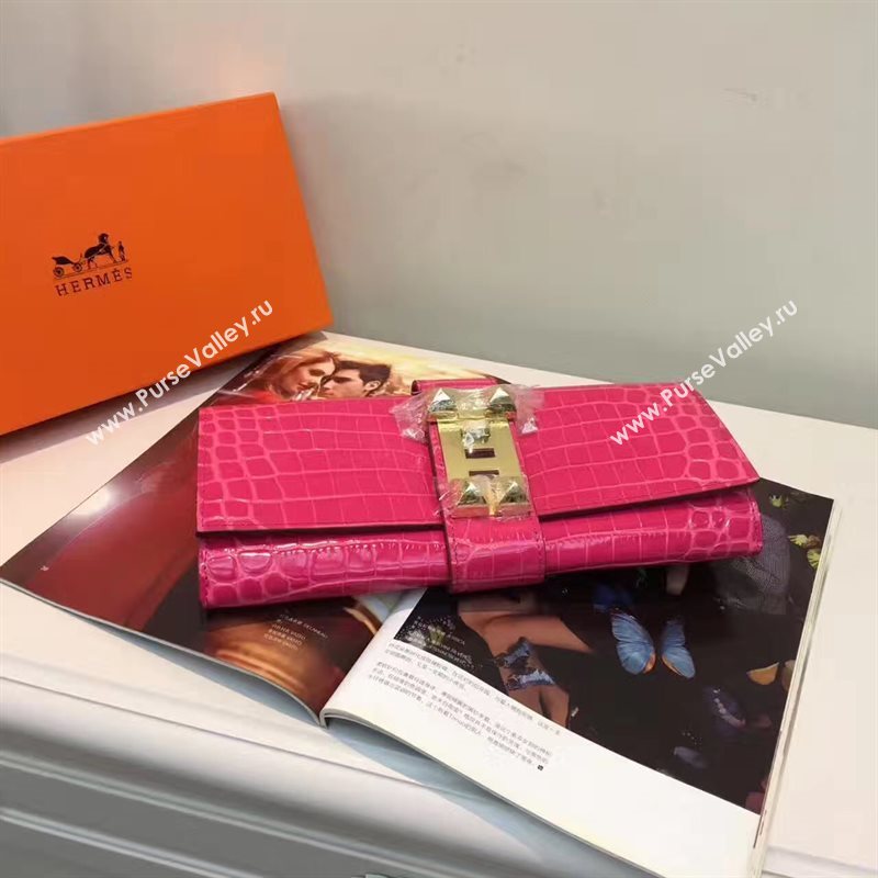 Hermes large crocodile rose clutch red bag 5073