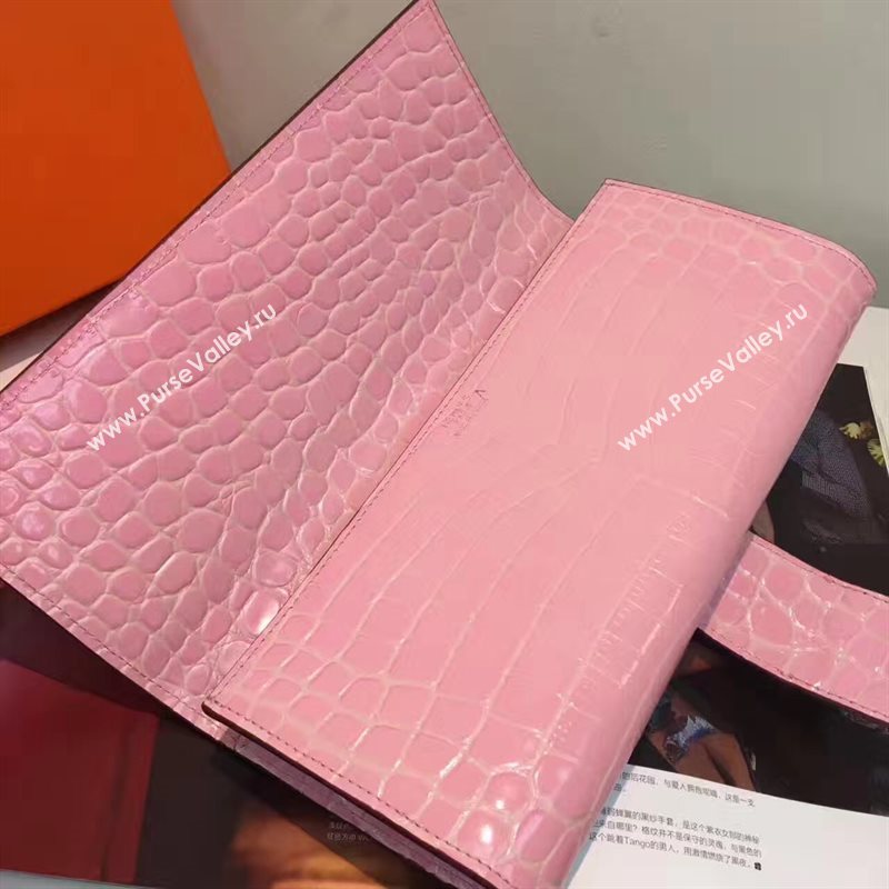 Hermes large crocodile clutch pink bag 5074