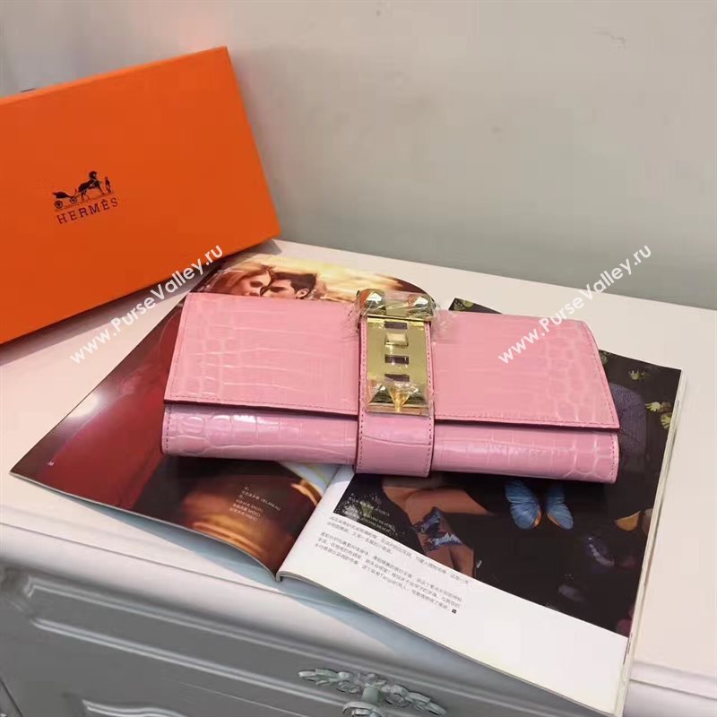 Hermes large crocodile clutch pink bag 5074