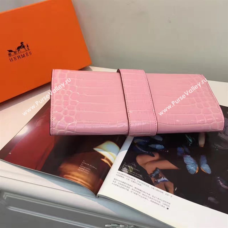 Hermes large crocodile clutch pink bag 5074