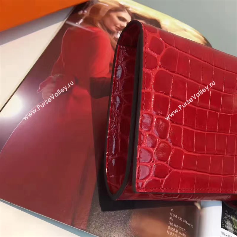 Hermes large crocodile clutch red bag 5075