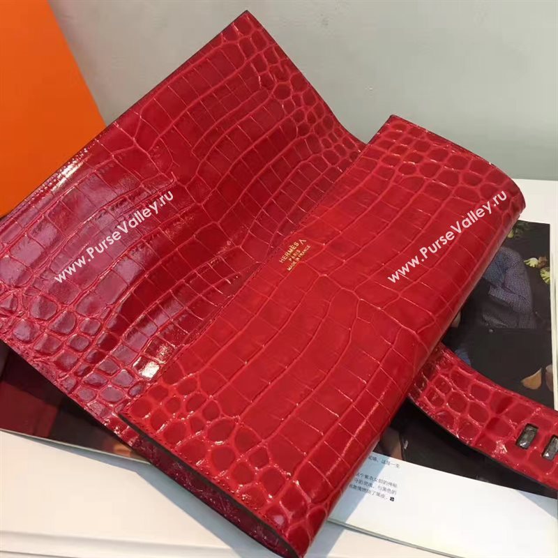Hermes large crocodile clutch red bag 5075