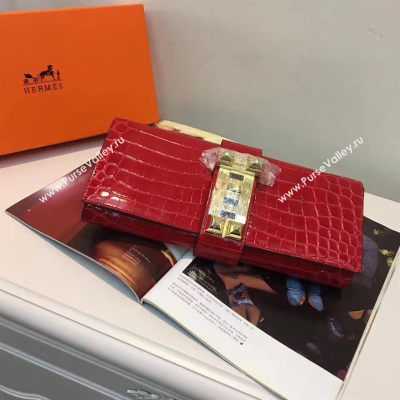 Hermes large crocodile clutch red bag 5075