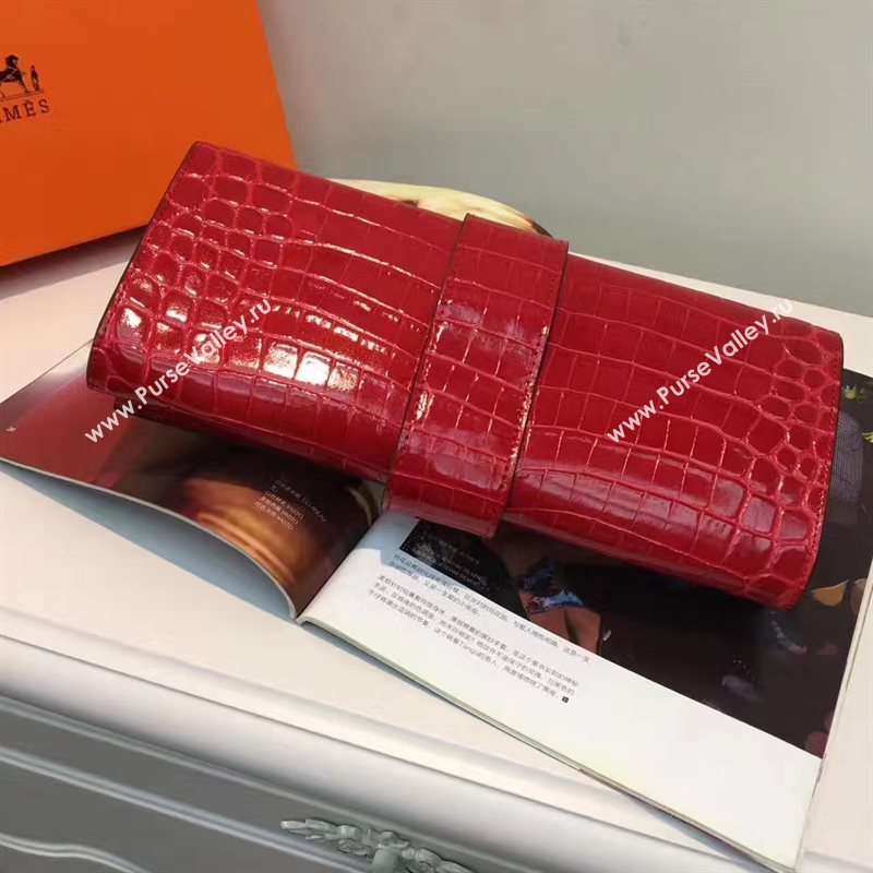 Hermes large crocodile clutch red bag 5075