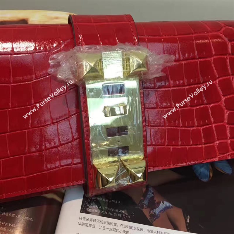 Hermes large crocodile clutch red bag 5075