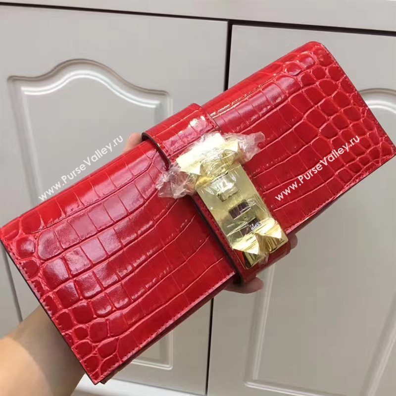 Hermes large crocodile clutch red bag 5075