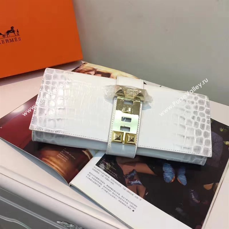 Hermes large crocodile clutch gray bag 5076