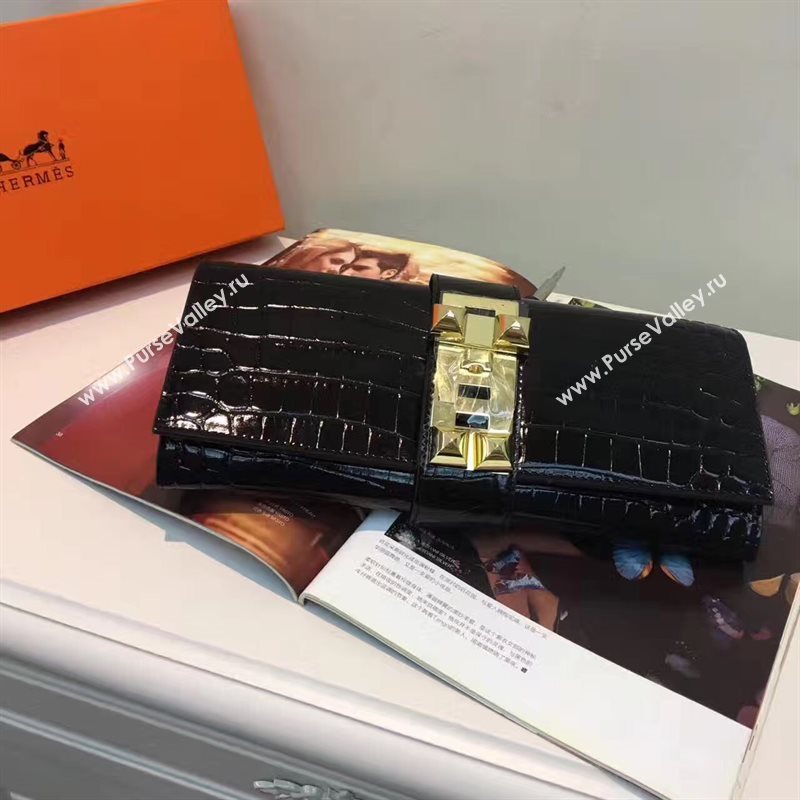 Hermes large crocodile clutch black bag 5077