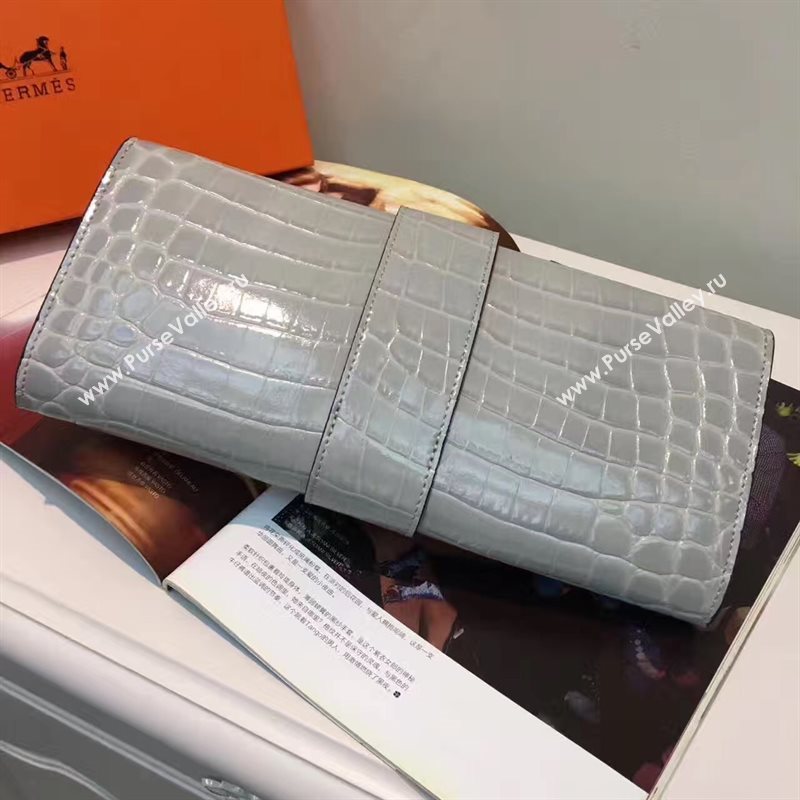 Hermes large crocodile clutch gray bag 5078