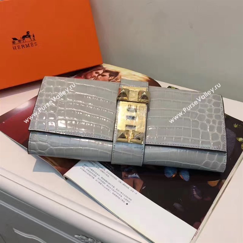 Hermes large crocodile clutch gray bag 5078