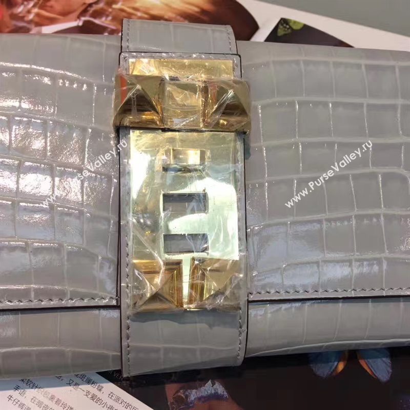 Hermes large crocodile clutch gray bag 5078