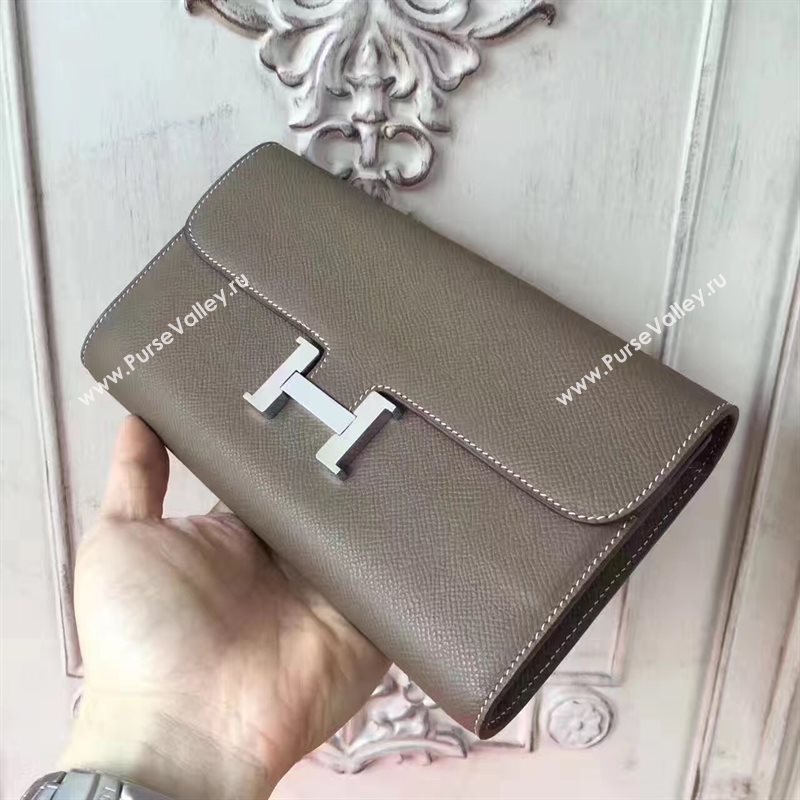 Hermes large Constance top leather wallet gray bag 5025