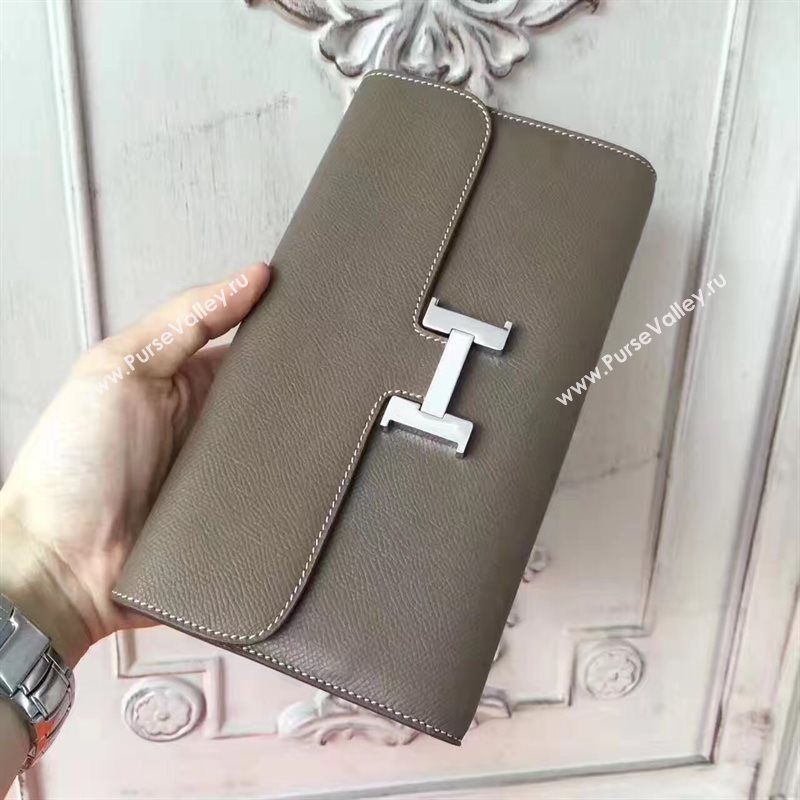 Hermes large Constance top leather wallet gray bag 5025