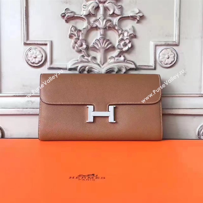 Hermes large Constance top leather wallet tan bag 5027