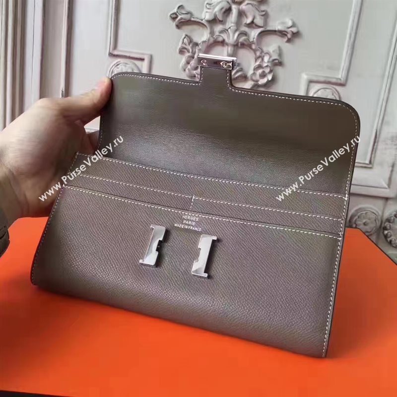 Hermes large Constance top leather wallet gray bag 5028