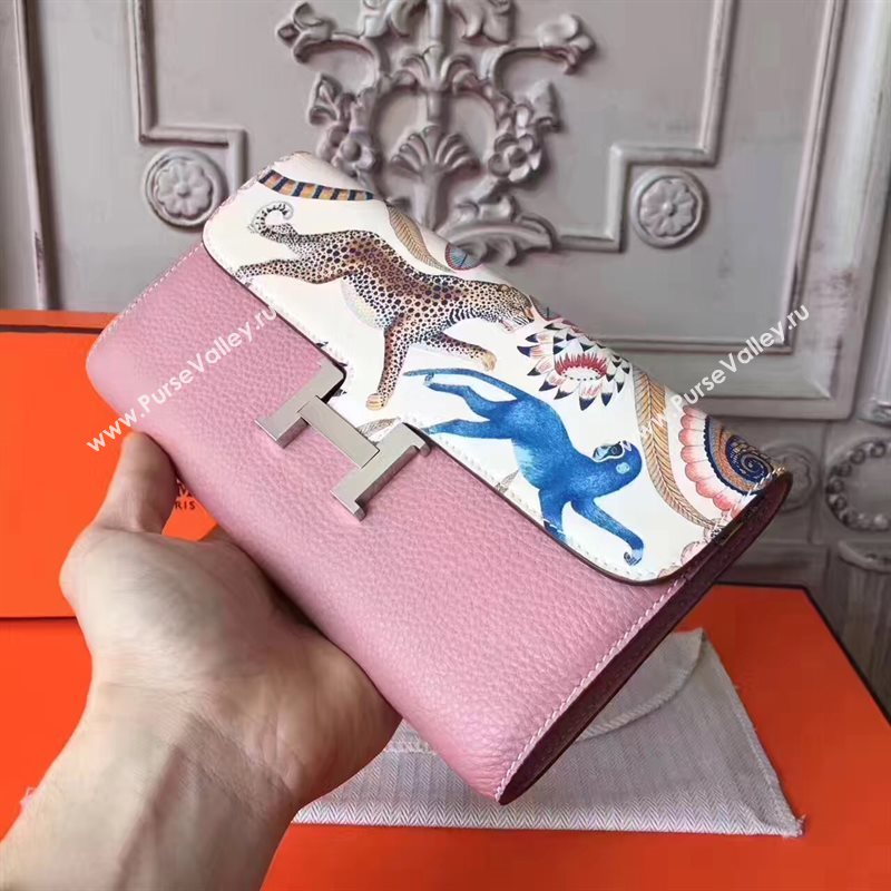 Hermes large Constance top leather tri wallet pink bag 5037