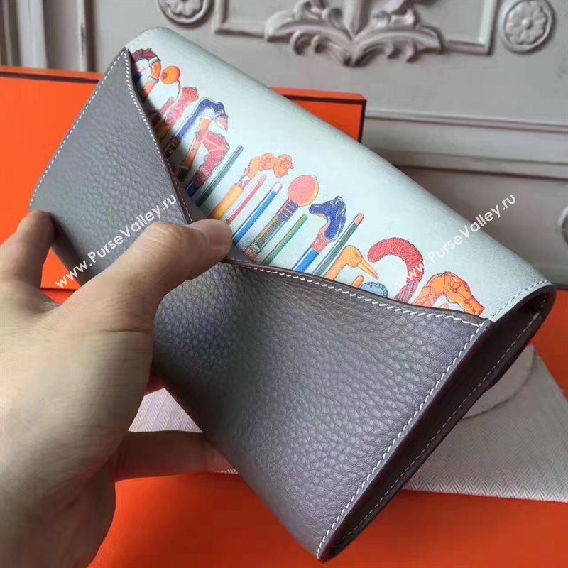 Hermes large Constance top leather tri wallet gray bag 5038