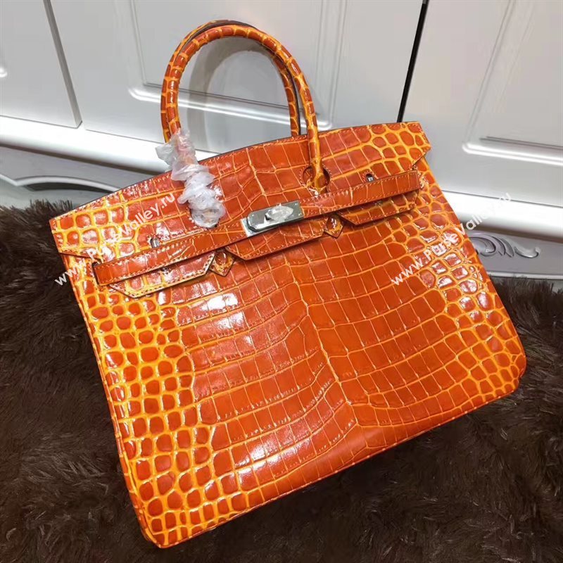 Hermes crocodile Birkin orange paint bag 5247