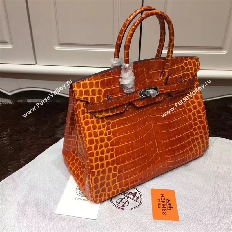Hermes crocodile Birkin orange paint bag 5247