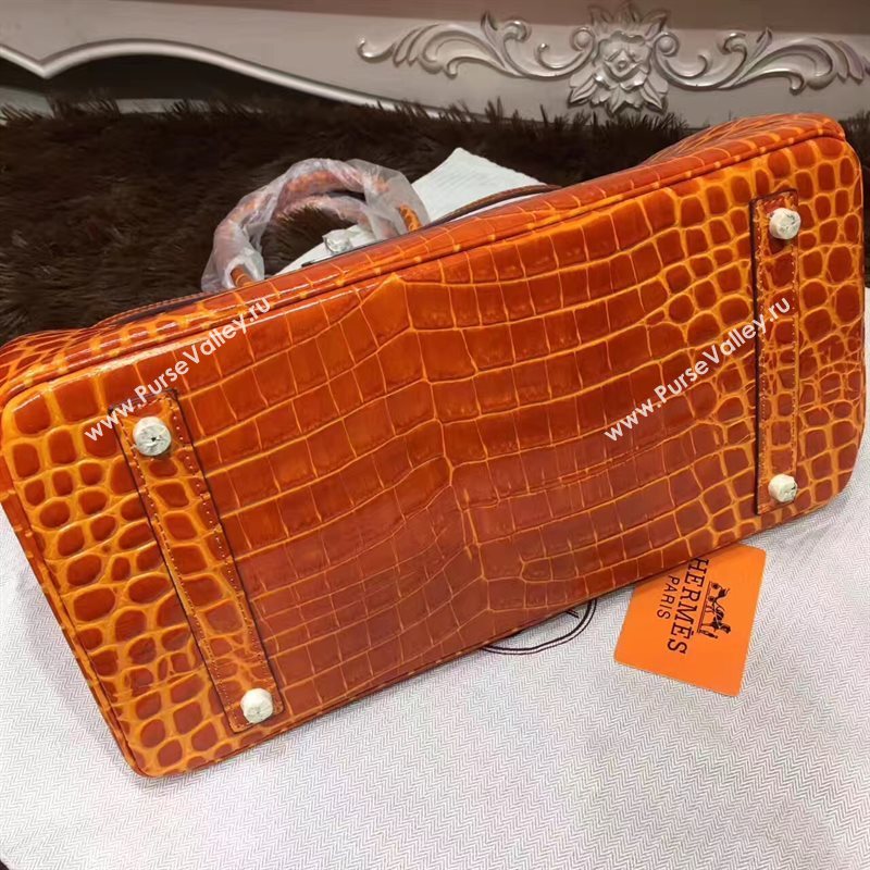 Hermes crocodile Birkin orange paint bag 5247