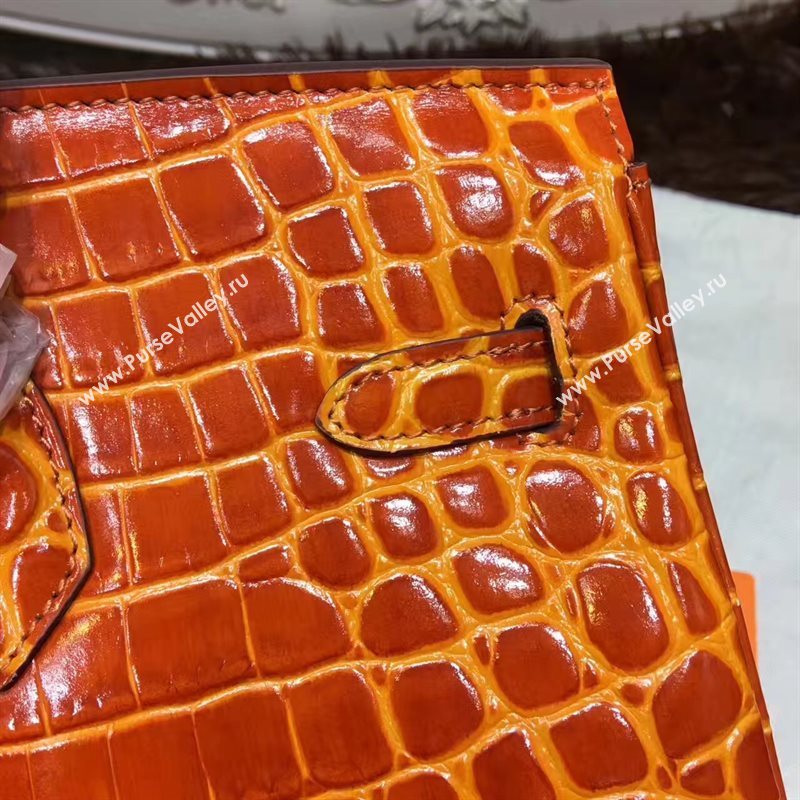 Hermes crocodile Birkin orange paint bag 5247