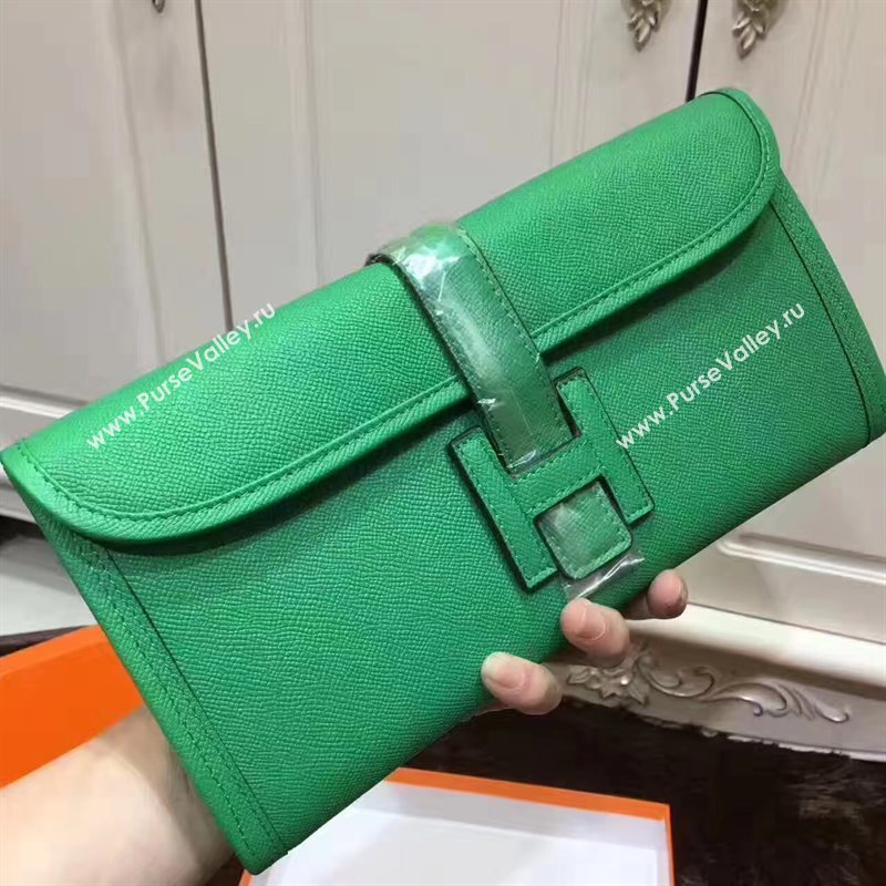 Hermes Epsom large green clutch bag 5218