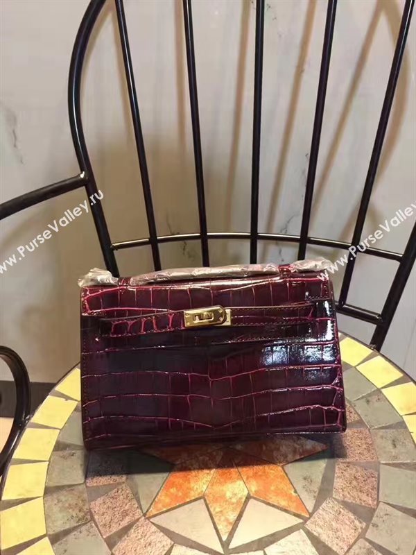 Hermes mini 22cm crocodile wine Kelly bag 5222