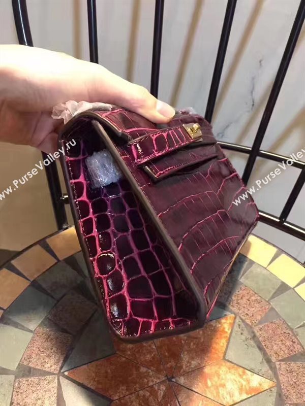 Hermes mini 22cm crocodile wine Kelly bag 5222