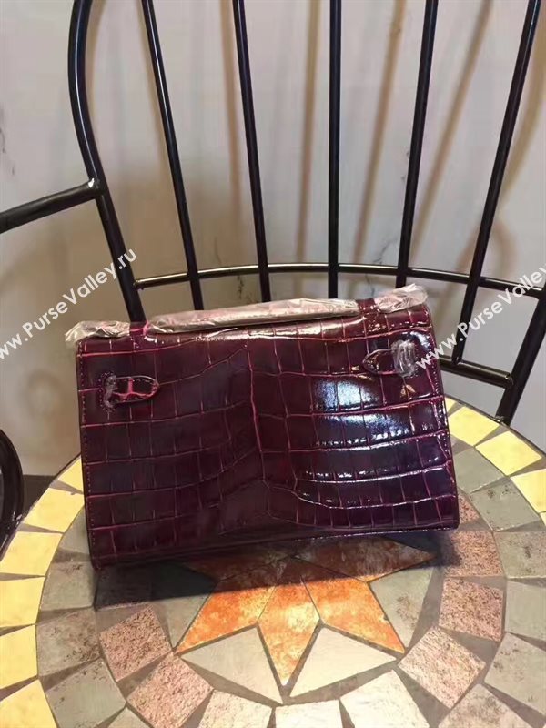 Hermes mini 22cm crocodile wine Kelly bag 5222