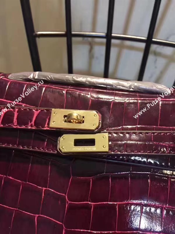 Hermes mini 22cm crocodile wine Kelly bag 5222