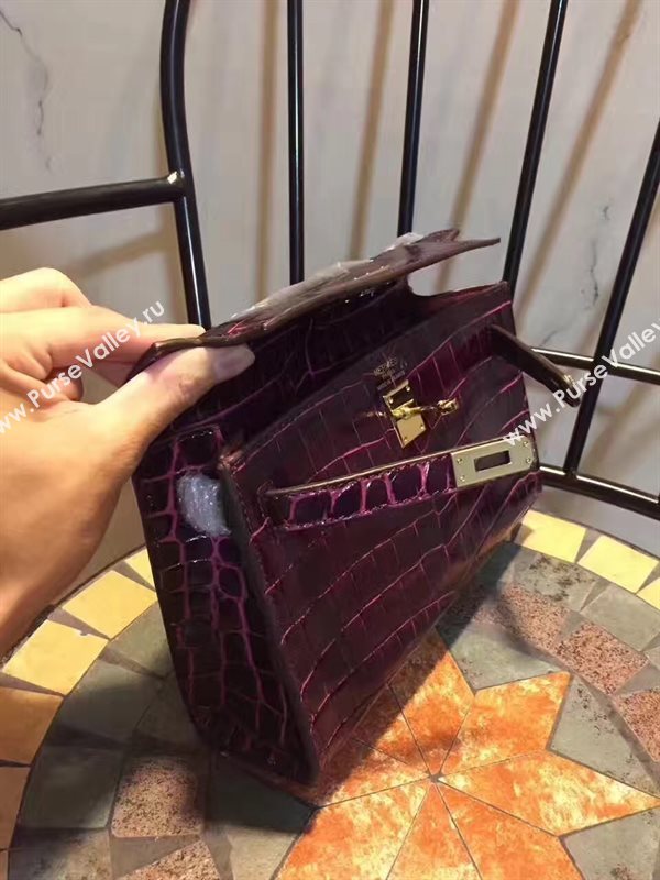 Hermes mini 22cm crocodile wine Kelly bag 5222
