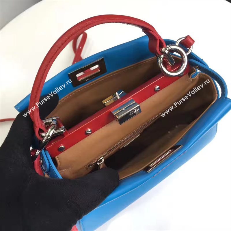 Fendi mini peekaboo blue red v bag 5459