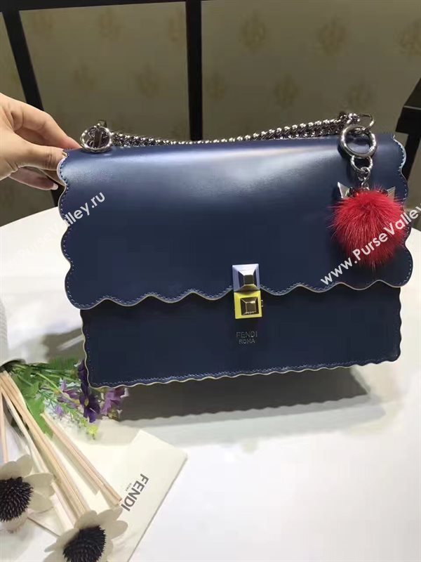 Fendi medium kan I navy v hardware silver bag 5558