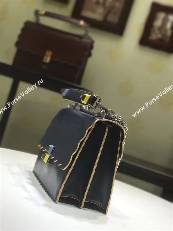 Fendi medium kan I navy v hardware silver bag 5558