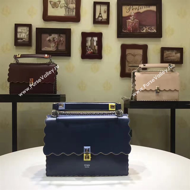 Fendi medium kan I navy v hardware silver bag 5558